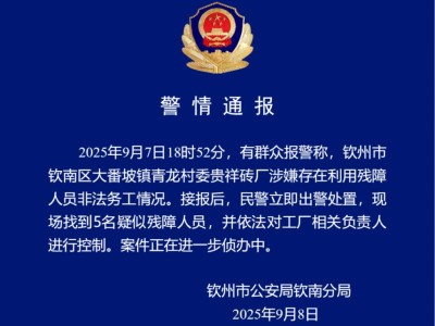 砖厂涉嫌利用残障人员非法务工,广西钦州警方通报:现场找到5名疑似残障人员,并依法对工厂相关负责人进行控制